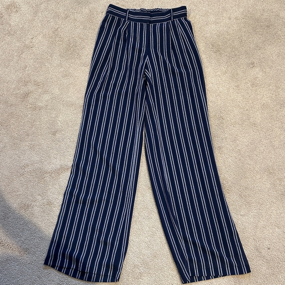 Michael Kors Navy and White Striped Wide Leg Pants